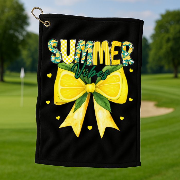 Preppy Summer Vibes Lemon Bow Girly Summer Golf Towel