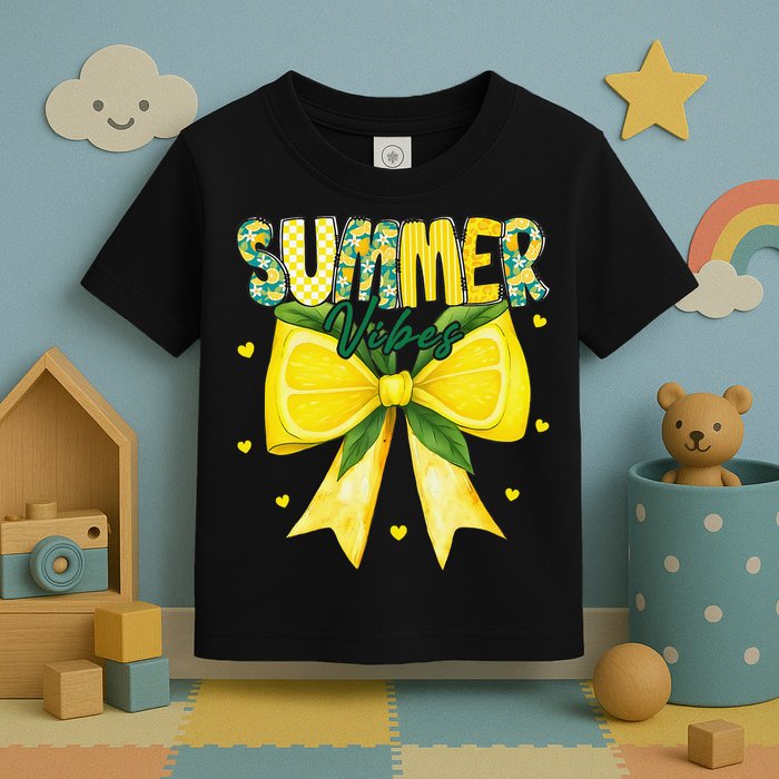Preppy Summer Vibes Lemon Bow Girly Summer Toddler T-Shirt