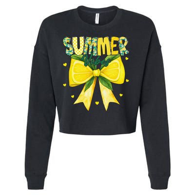 Preppy Summer Vibes Lemon Bow Girly Summer Cropped Pullover Crew