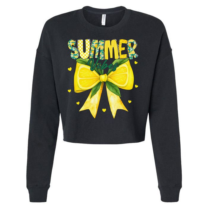 Preppy Summer Vibes Lemon Bow Girly Summer Cropped Pullover Crew