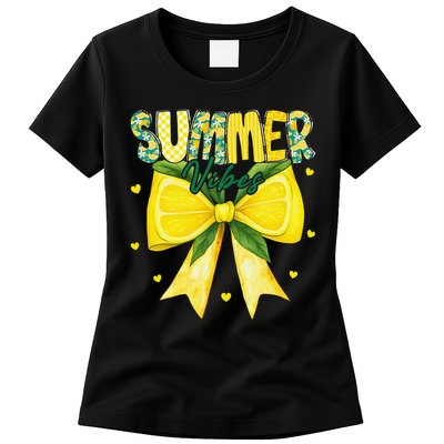 Preppy Summer Vibes Lemon Bow Girly Summer Womens T-Shirt