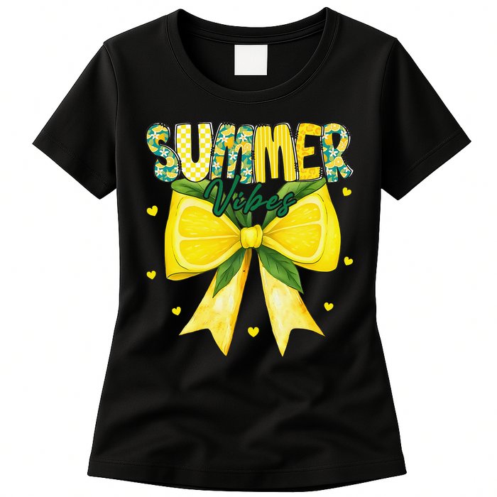 Preppy Summer Vibes Lemon Bow Girly Summer Womens T-Shirt