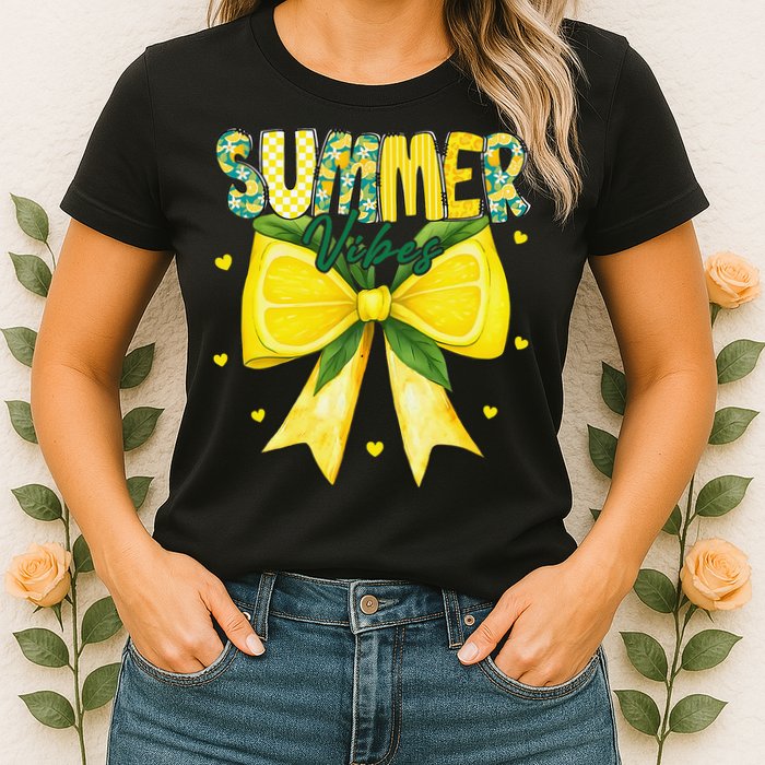 Preppy Summer Vibes Lemon Bow Girly Summer Womens T-Shirt