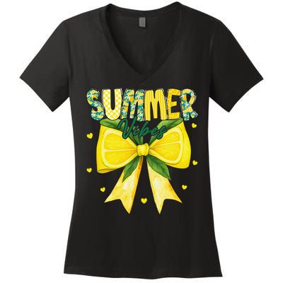 Preppy Summer Vibes Lemon Bow Girly Summer Women's V-Neck T-Shirt