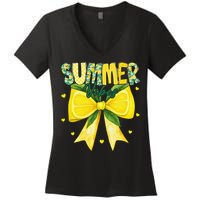 Preppy Summer Vibes Lemon Bow Girly Summer Women's V-Neck T-Shirt