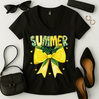 Preppy Summer Vibes Lemon Bow Girly Summer Women's V-Neck T-Shirt
