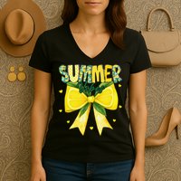 Preppy Summer Vibes Lemon Bow Girly Summer Women's V-Neck T-Shirt
