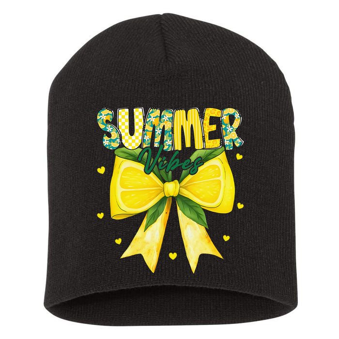Preppy Summer Vibes Lemon Bow Girly Summer Short Acrylic Beanie