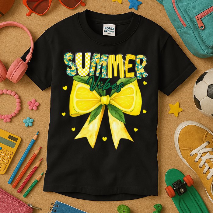 Preppy Summer Vibes Lemon Bow Girly Summer Kids T-Shirt