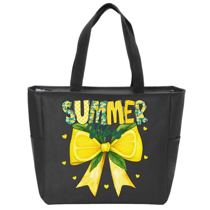 Preppy Summer Vibes Lemon Bow Girly Summer Zip Tote Bag