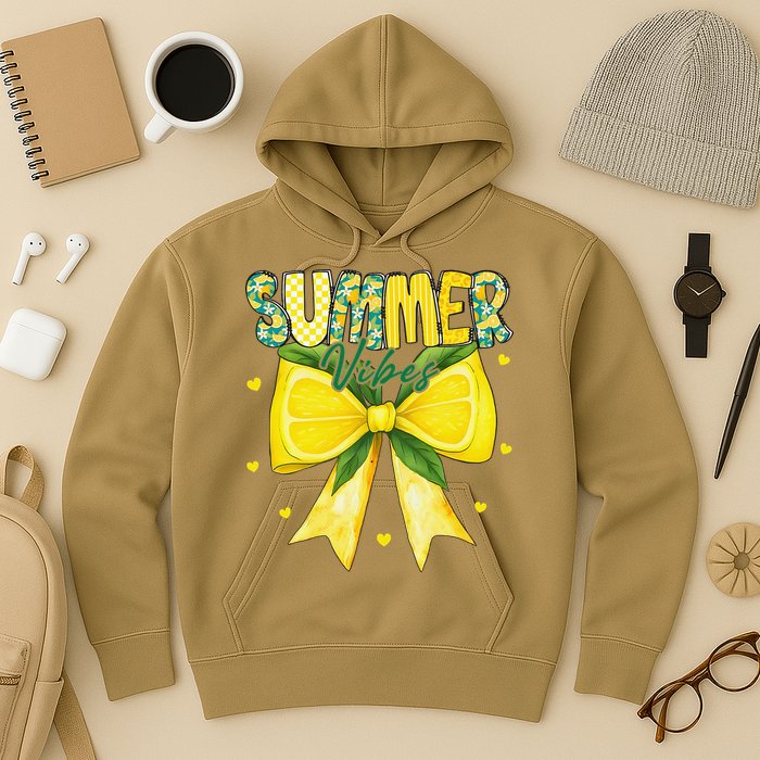 Preppy Summer Vibes Lemon Bow Girly Summer Hoodie
