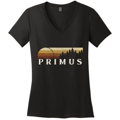 Primus Sc Vintage Evergreen Sunset Eighties Retro Women's V-Neck T-Shirt
