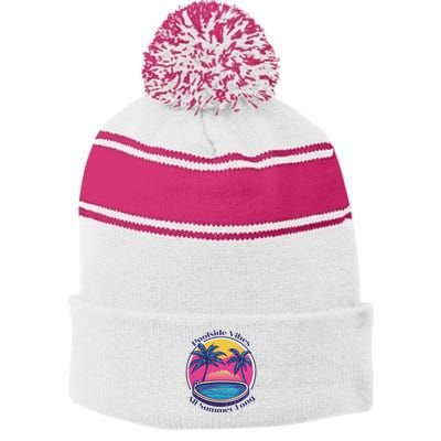 Pool Side Vibes All Summer Long Stripe Pom Pom Beanie