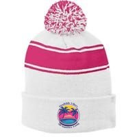 Pool Side Vibes All Summer Long Stripe Pom Pom Beanie