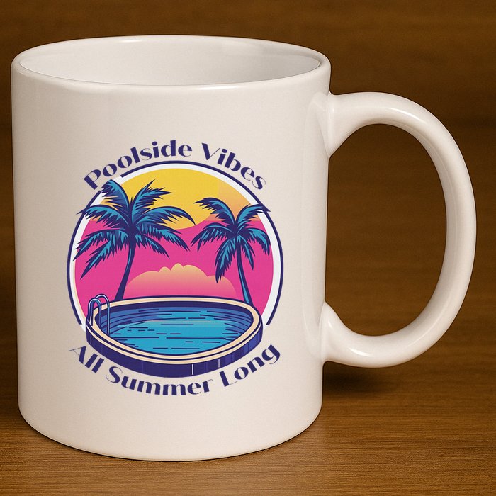 Pool Side Vibes All Summer Long 11oz C Handle Ceramic Mug