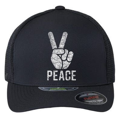 Peace Sign Vintage 60s 70s Hippie Flexfit Unipanel Trucker Cap