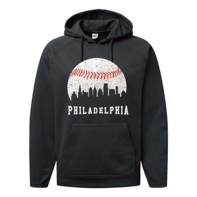 Philly skyline - Vintage Philadelphia Baseball Fans Performance Fleece Hoodie