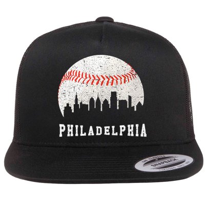 Philly skyline - Vintage Philadelphia Baseball Fans Flat Bill Trucker Hat