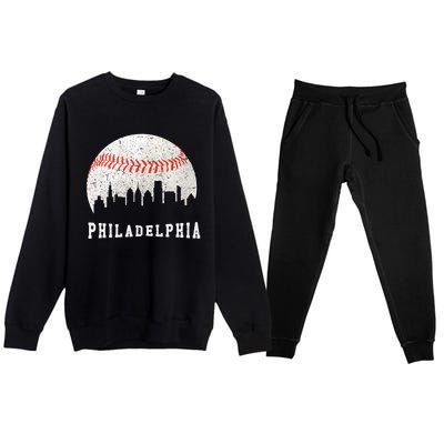 Philly skyline - Vintage Philadelphia Baseball Fans Premium Crewneck Sweatsuit Set