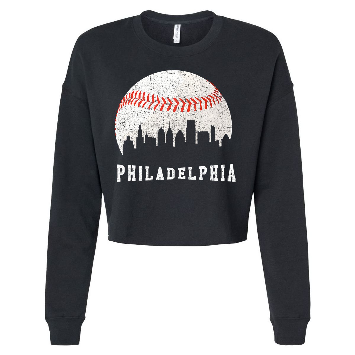 Philly skyline - Vintage Philadelphia Baseball Fans Cropped Pullover Crew