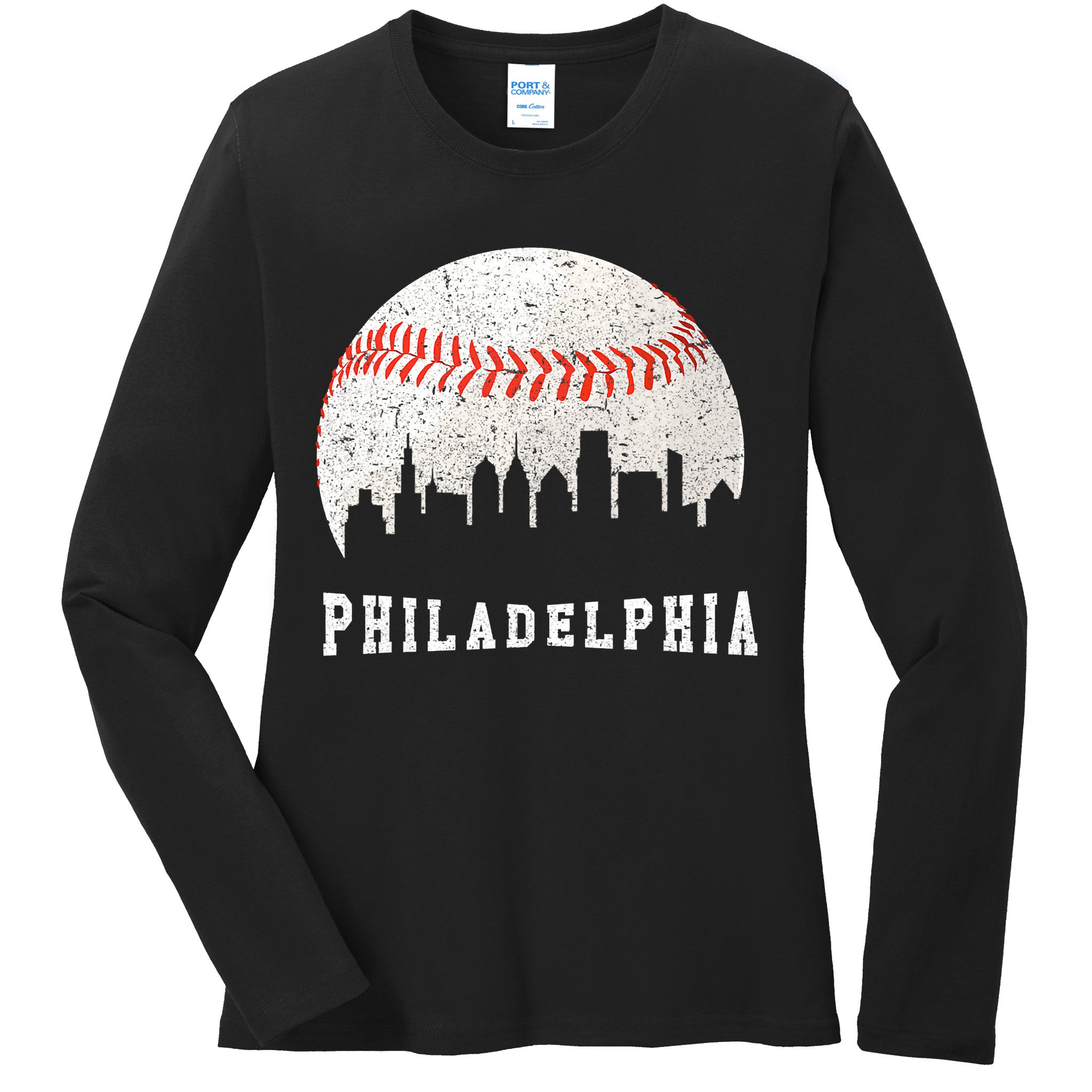 Philly skyline - Vintage Philadelphia Baseball Fans Ladies Long Sleeve Shirt