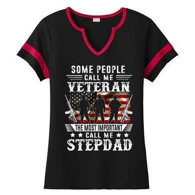 Proud Stepdad Veteran American Flag Gifts VeteranS Day Ladies Halftime Notch Neck Tee