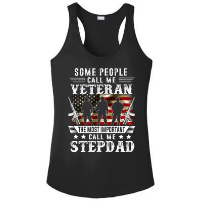 Proud Stepdad Veteran American Flag Gifts VeteranS Day Ladies PosiCharge Competitor Racerback Tank