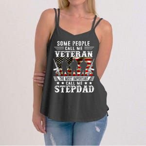 Proud Stepdad Veteran American Flag Gifts VeteranS Day Women's Strappy Tank