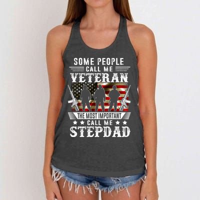 Proud Stepdad Veteran American Flag Gifts VeteranS Day Women's Knotted Racerback Tank