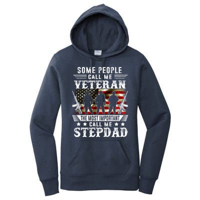 Proud Stepdad Veteran American Flag Gifts VeteranS Day Women's Pullover Hoodie