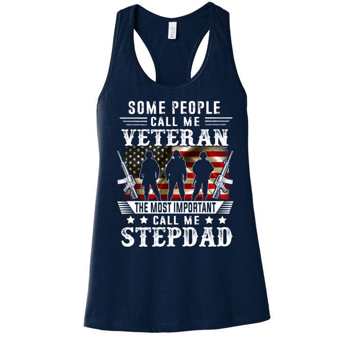 Proud Stepdad Veteran American Flag Gifts VeteranS Day Women's Racerback Tank