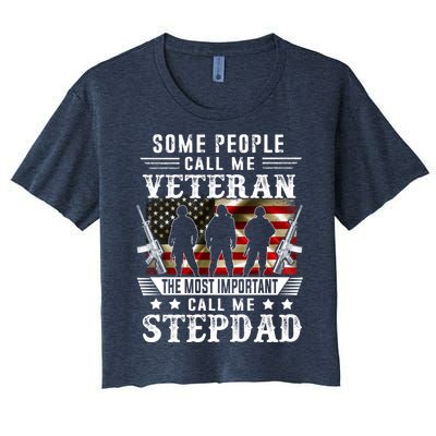 Proud Stepdad Veteran American Flag Gifts VeteranS Day Women's Crop Top Tee