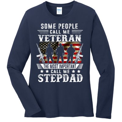 Proud Stepdad Veteran American Flag Gifts VeteranS Day Ladies Long Sleeve Shirt