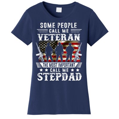 Proud Stepdad Veteran American Flag Gifts VeteranS Day Women's T-Shirt