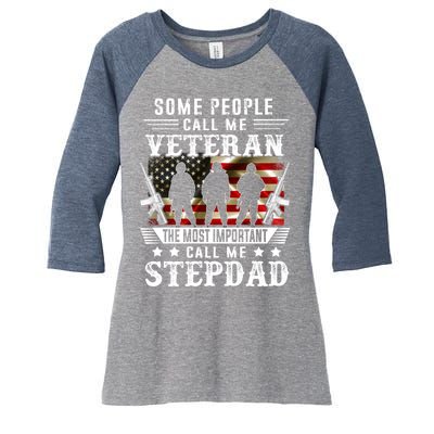 Proud Stepdad Veteran American Flag Gifts VeteranS Day Women's Tri-Blend 3/4-Sleeve Raglan Shirt