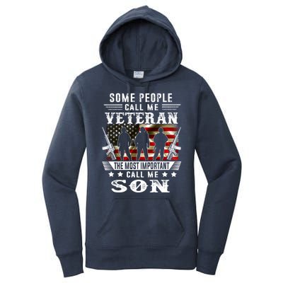 Proud Son Veteran American Flag Gifts VeteranS Day Women's Pullover Hoodie