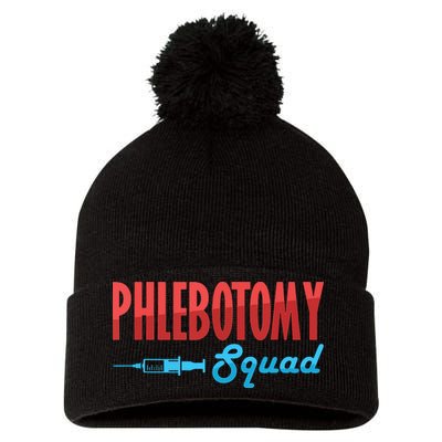Phlebotomy Squad Veins Syringe Phlebotomist Needle Gift Pom Pom 12in Knit Beanie