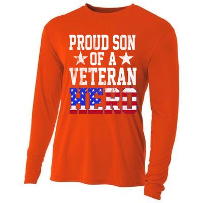 Proud Son Veteran Hero American Flag America Patriotic Gift Cooling Performance Long Sleeve Crew