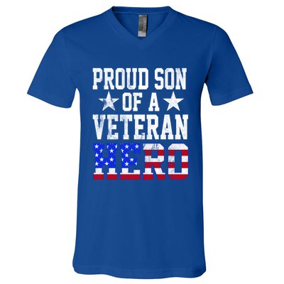 Proud Son Veteran Hero American Flag America Patriotic Gift V-Neck T-Shirt