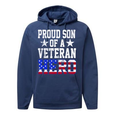 Proud Son Veteran Hero American Flag America Patriotic Gift Performance Fleece Hoodie