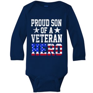 Proud Son Veteran Hero American Flag America Patriotic Gift Baby Long Sleeve Bodysuit