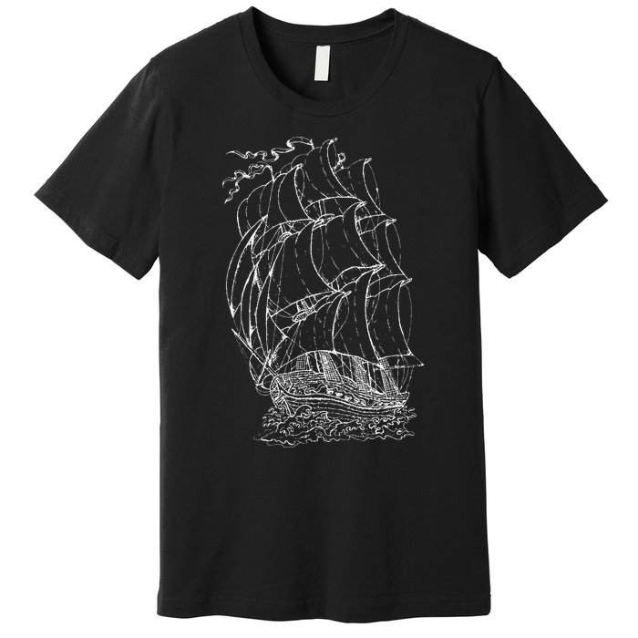 Pirate Ship Vintage Retro Nautical Sailing Boat Captain Premium T-Shirt