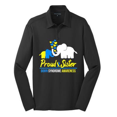 Proud Sister World Down Syndrome Awareness Day Elephant T21 Silk Touch Performance Long Sleeve Polo