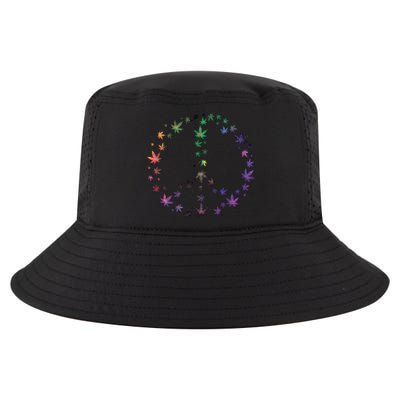 Peace Sign Weed Marijuana Leaves Watercolor Hippie Cannabis Gift Cool Comfort Performance Bucket Hat