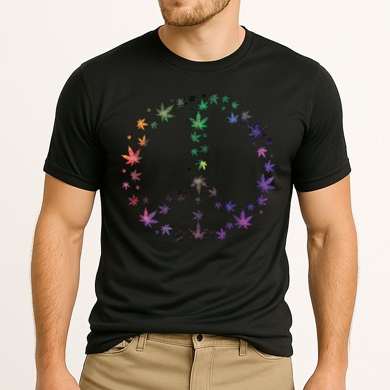 Peace Sign Weed Marijuana Leaves Watercolor Hippie Cannabis Gift Cooling Performance Crew T-Shirt