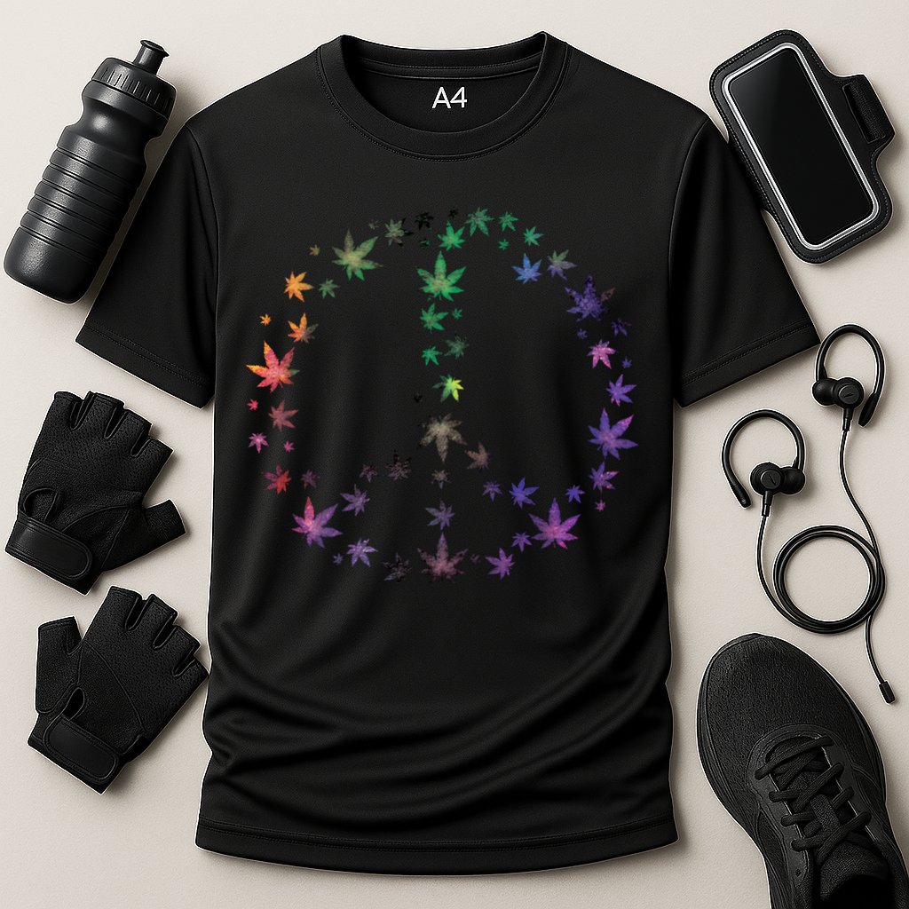 Peace Sign Weed Marijuana Leaves Watercolor Hippie Cannabis Gift Cooling Performance Crew T-Shirt
