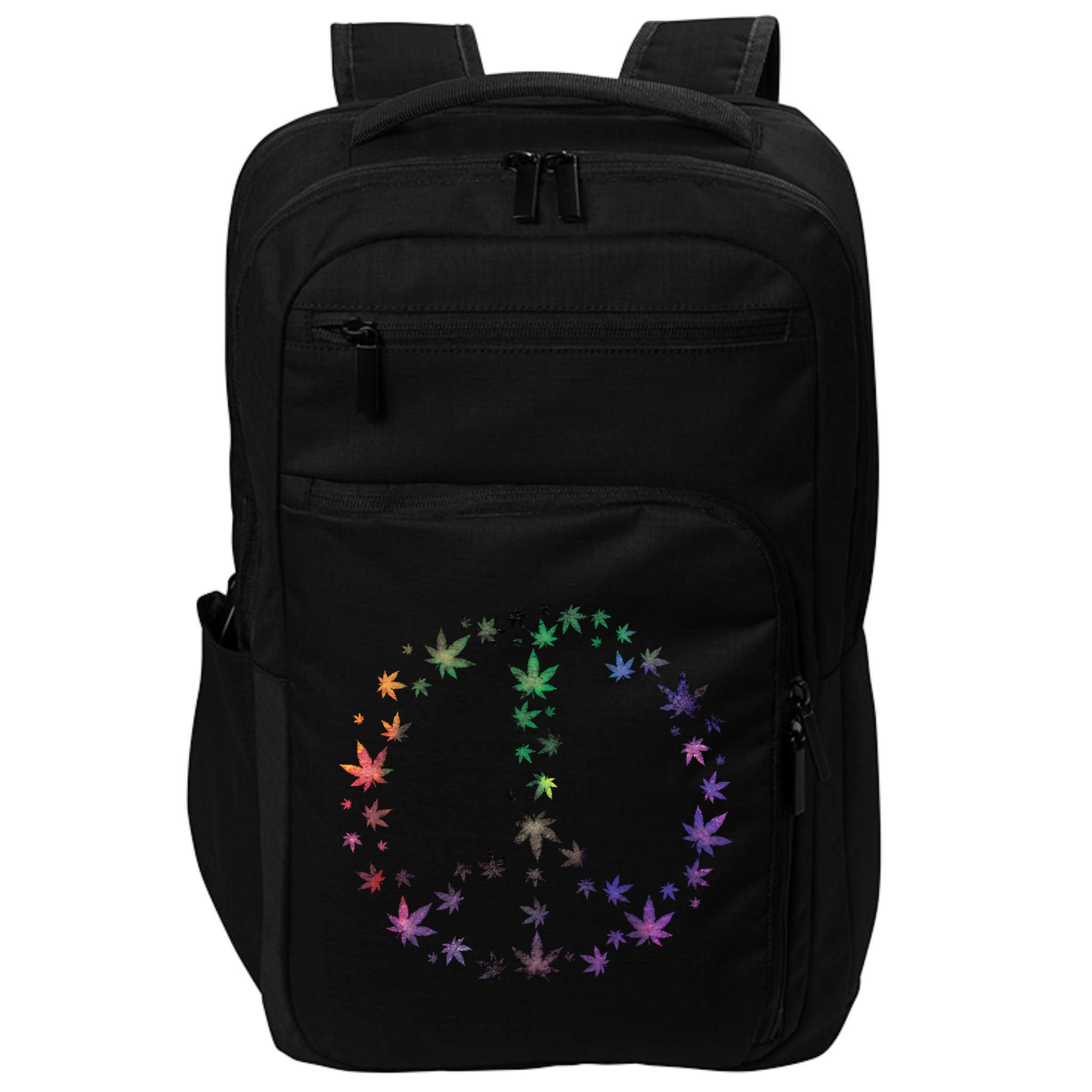 Peace Sign Weed Marijuana Leaves Watercolor Hippie Cannabis Gift Impact Tech Backpack