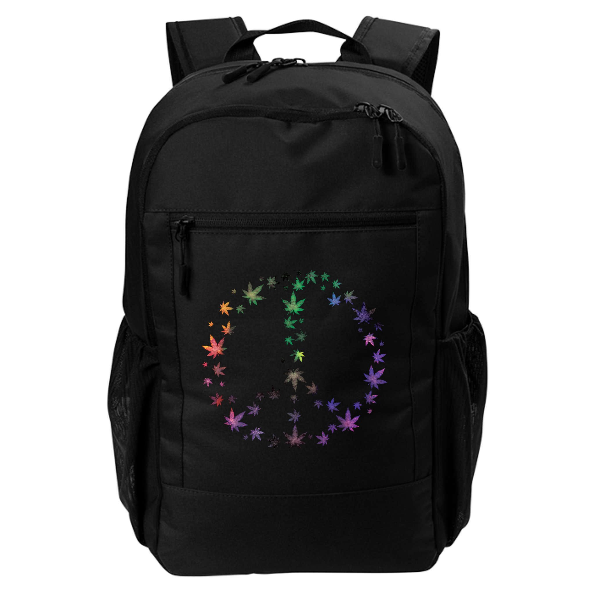 Peace Sign Weed Marijuana Leaves Watercolor Hippie Cannabis Gift Backpack