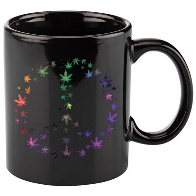 Peace Sign Weed Marijuana Leaves Watercolor Hippie Cannabis Gift 11oz C Handle Ceramic Mug