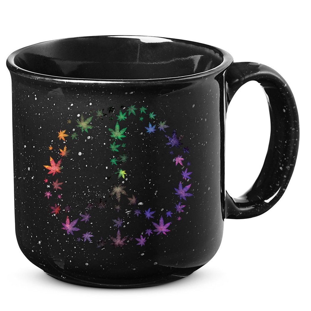 Peace Sign Weed Marijuana Leaves Watercolor Hippie Cannabis Gift 15oz Campfire Ceramic Mug